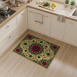 Ornate Red Poinsettia Floral Area Rug