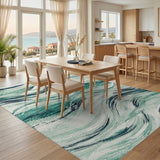 Blue and Teal Wave Washable Area Rug