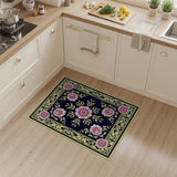 Pink Floral Vintage Area Rug Black Gold Border