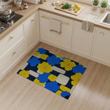Retro Navy Blue Yellow Floral Geometric Rug