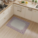Ornate Pink Floral Border Beige Area Rug