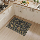 Vintage Gold Floral Area Rug on Black