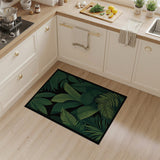 Green Lush Green Palm Leaf Area Rug on Black