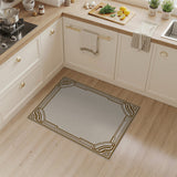 Beige Area Rug with Ornate Gold Art Deco Border