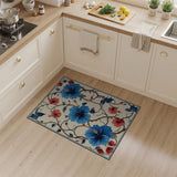 Blue Red Hibiscus Floral Area Rug