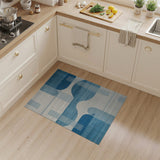 Blue Curved Geometric Abstract Area Rug