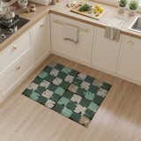 Distressed Teal Checkered Vintage Area Rug