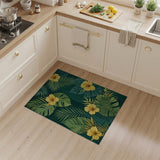 Yellow Hibiscus Monstera Leaf Green Area Rug