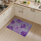 Purple Peony Floral Area Rug on Grey