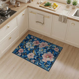 Blue and Teal Navy Blue Floral Embroidered Area Rug
