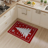 Festive White Christmas Tree Snowflakes Red Rug