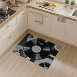 Black White Vinyl Record Turntable Area Rug