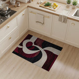 ODIKA Modern Abstract Washable Area Rug, Burgundy & Black Low Pile Non-Slip Carpet
