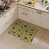 Vintage Yellow Green Daisy Floral Area Rug