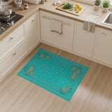 Teal Paisley Palm Leaf Coastal Area Rug