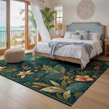 ODIKA Washable Tropical Botanical Floral Area Rug - Low Pile Non-Slip