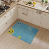 Cheerful Smiley Sun Moon Blue Kids Rug