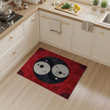 Red Yin-Yang Area Rug with Ornate Borders