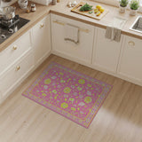 Pink Floral Vintage Area Rug with Yellow Blooms