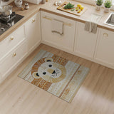 Tribal Lion Face Beige Area Rug