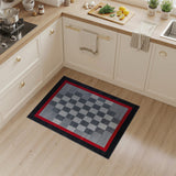 Modern Grey Checkerboard Area Rug with Red Border