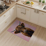 Shaggy Highland Cow Portrait Pink Area Rug