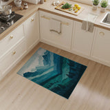 Teal Layered Mountains and Pine Rug