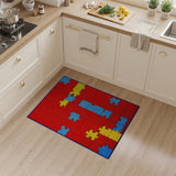 Playful Red Jigsaw Puzzle Kids Area Rug