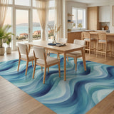 Blue Wave Coastal Beach Area Rug