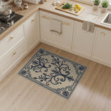 Elegant Navy Floral Vine Beige Area Rug