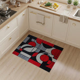 ODIKA Modern Abstract Geometric Red and Black Washable Area Rug - Low Pile Non-Slip Pet & Kid Friendly