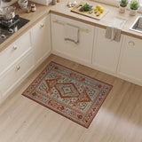 Washable Southwestern Tribal Area Rug - Terracotta & Grey, Low Pile, Non-Slip, Pet Friendly