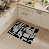 Modern Black & White Abstract Brushstroke Washable Area Rug