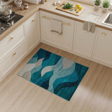 Layered Teal Waves Geometric Area Rug
