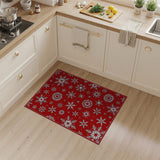 ODIKA Festive Red Snowflake Washable Area Rug - Low Pile Non-Slip Holiday Decor