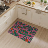 Hot Pink Monstera Orange Hibiscus Area Rug