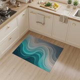 Fluid Teal Waves Abstract Area Rug