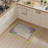 Sunny Yellow Area Rug with Pink Floral Corners