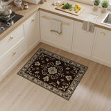 Ornate Beige Floral on Brown Area Rug