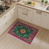 ODIKA Washable Bohemian Mandala Floral Area Rug - Pink & Teal Low Pile Non-Slip Rug