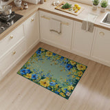 Vibrant Blue Yellow Hibiscus Floral Area Rug