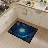 Washable Celestial Sun & Moon Area Rug - Navy Blue and Gold Mystical Low Pile Carpet