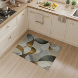 ODIKA Modern Abstract Wavy Gold & Grey Washable Area Rug, Low Pile Non-Slip