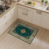 Elegant Teal Gold Floral Medallion Rug