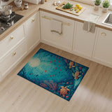 Moonlit Sea Turtle Reef Blue Teal Area Rug