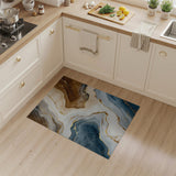 ODIKA Abstract Marble Agate Blue & Gold Washable Low Pile Non-Slip Area Rug