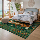 ODIKA Washable Tiger Area Rug - Green Tribal Geometric Jungle Pattern, Low Pile
