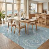 Blue and Teal Blue Teal Wave Swirl Area Rug