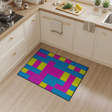 Vibrant Blue Pink Yellow Geometric Block Area Rug