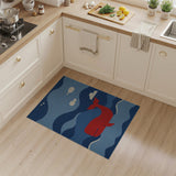 Playful Red Whale Blue Ocean Waves Rug